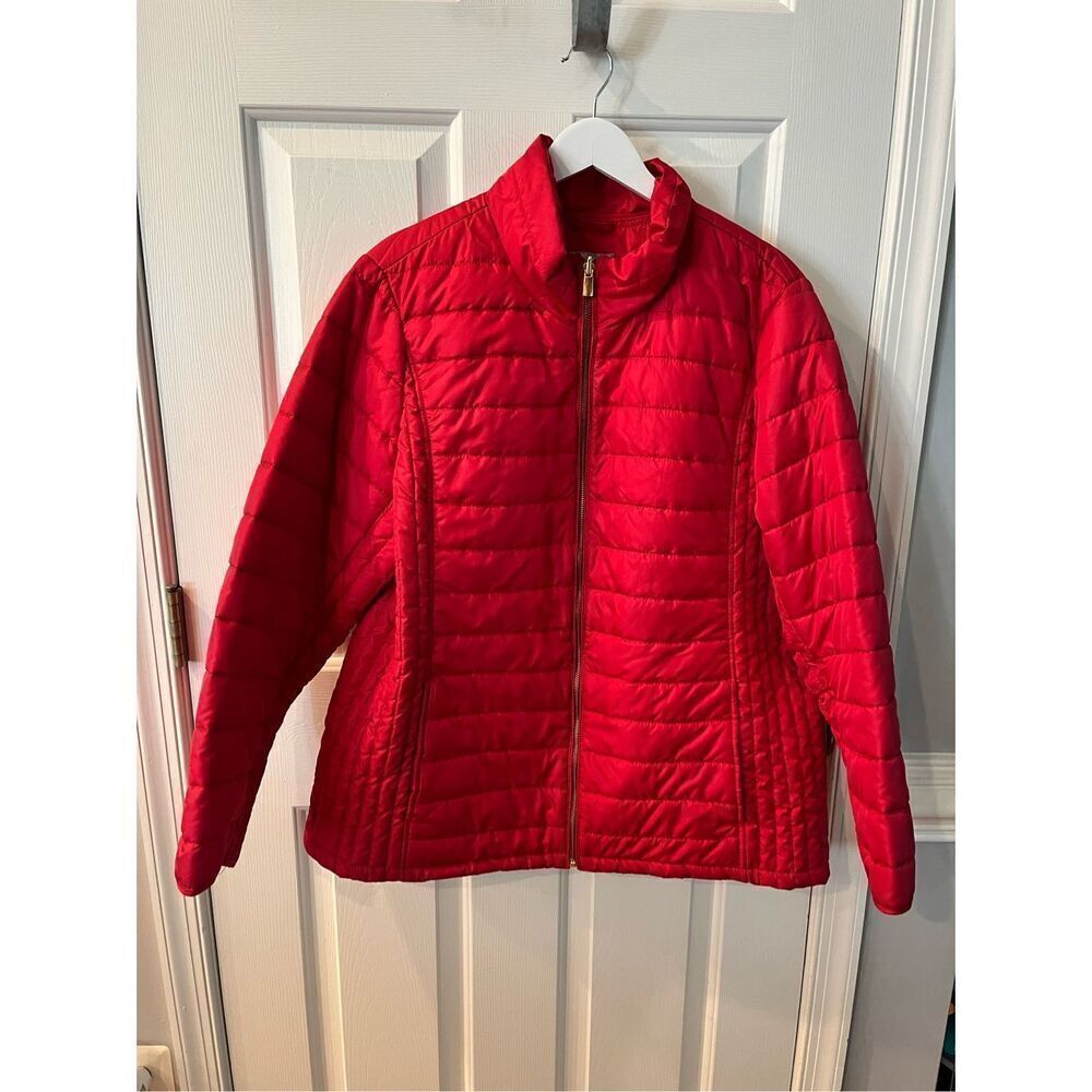 Catherine’s Red Quilted Puffer Zip Up Jacket sz 0X EUC